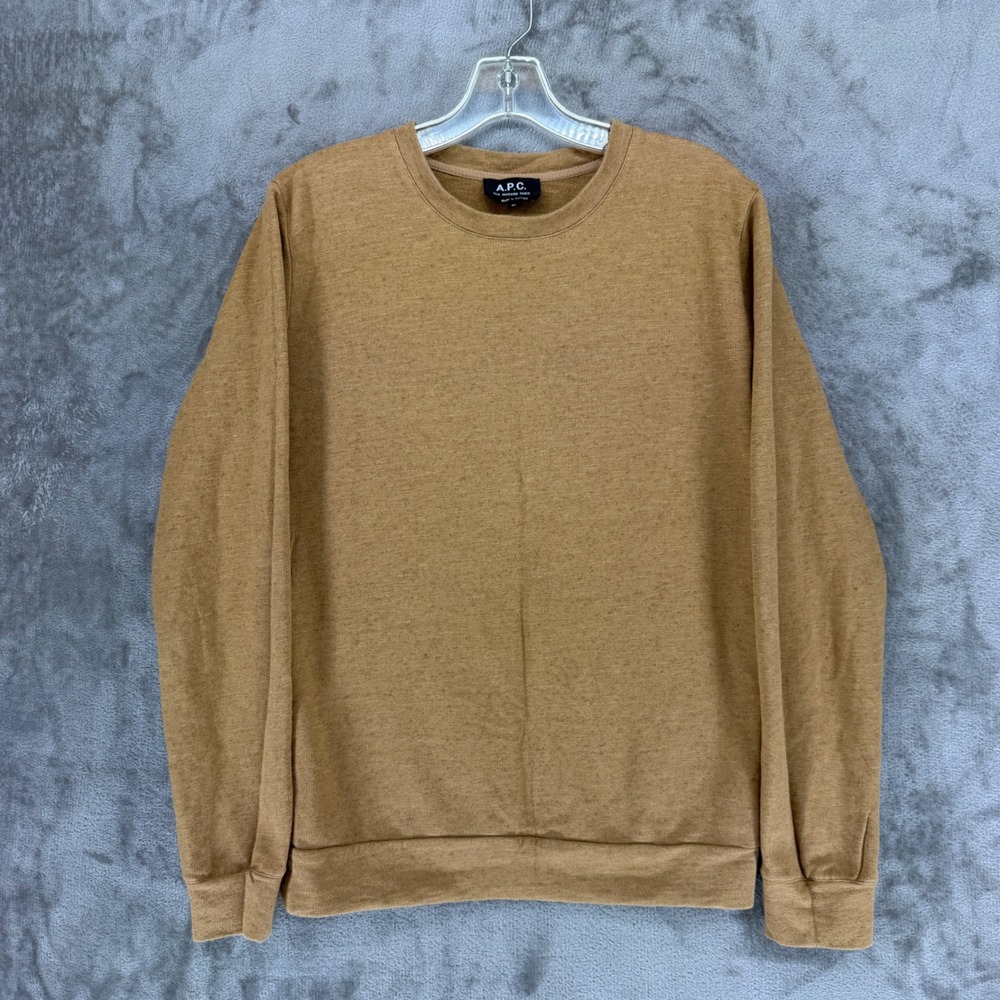 APC Rue Madame Paris Mens Medium Camel Tan Cotton Linen Crewneck Sweatshirt